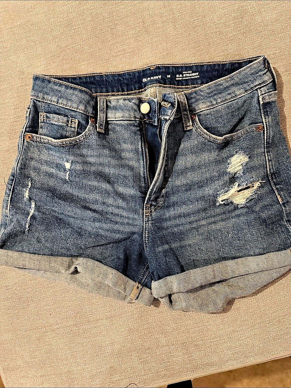 Old Navy High-Rise O.G. Straight Secret-Smooth Pockets Distressed Denim Shorts
